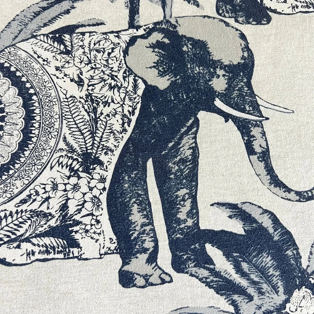 Pottery Barn Ari Elephant Toile Print King Duvet Cover Cotton Linen Blue Boho